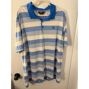 AdiPure by Adidas Mens 2XL Blue White Striped Short Sleeve Golf Polo Shirt